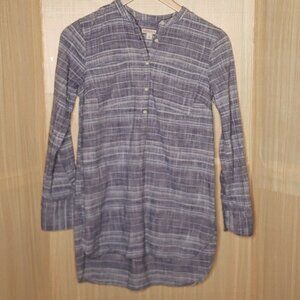 Merona Womens Blue Long Sleeve Cotton Striped Textured Print Tunic Medium